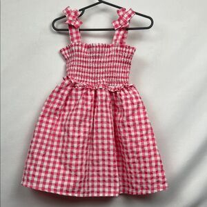 Counting Daisies pink and white smocked searsucker gingham sundress size 4T